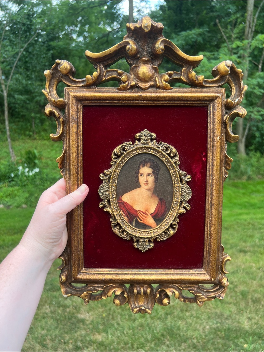 VTG Hollywood Regency Baroque Gold Ornate Framed Velvet Cameo Lady Wall Art - Picture 13 of 14